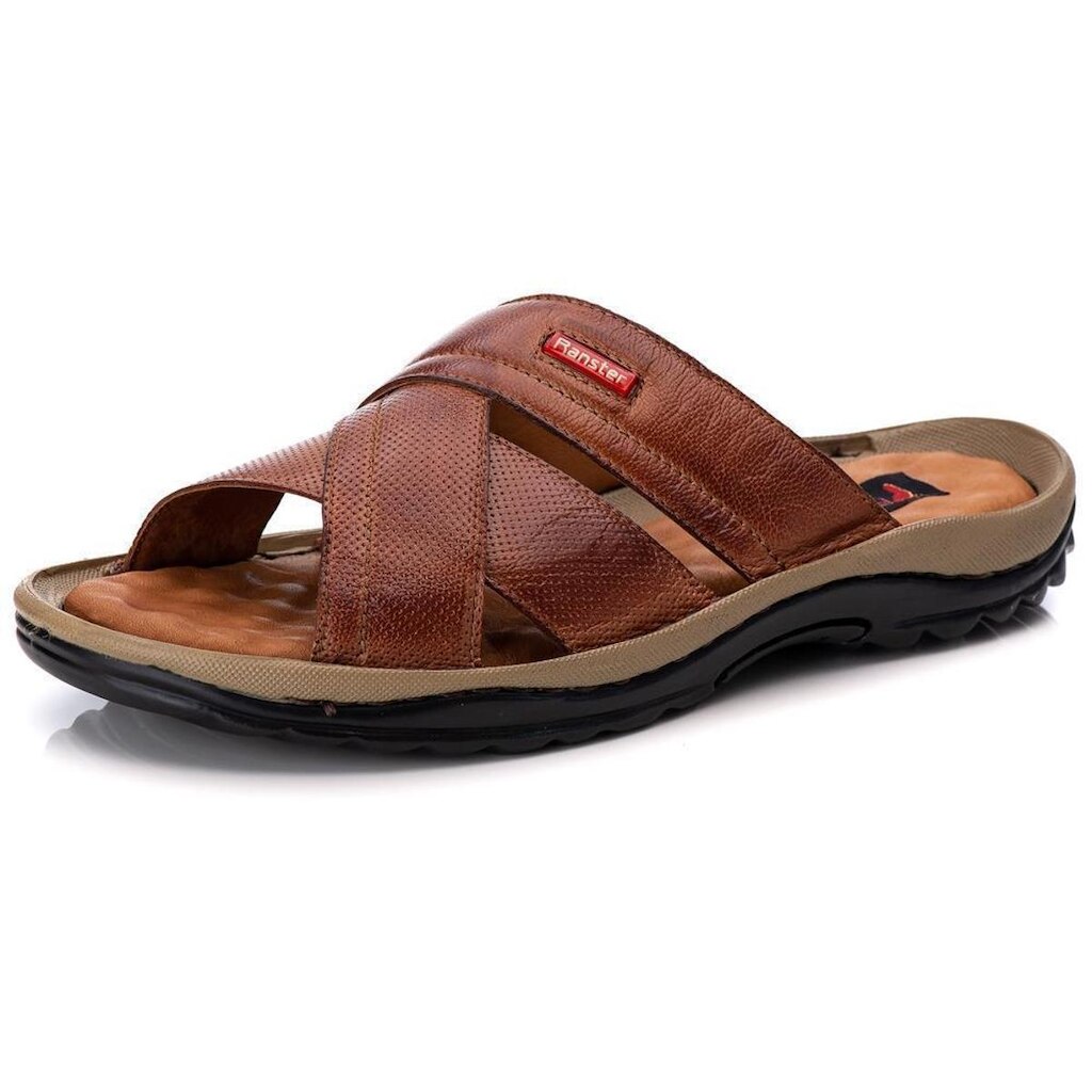 Sandália Masculina Couro Tira Larga Dia a Dia Conforto