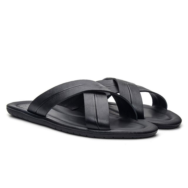 Sandália Masculina de Couro com Tiras Conforto Casual