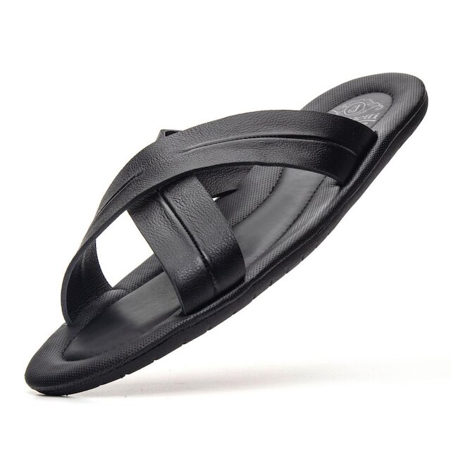 Sandália Masculina de Couro com Tiras Conforto Casual
