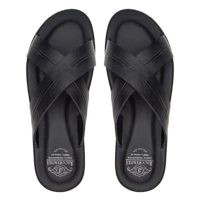 Sandália Masculina de Couro com Tiras Conforto Casual