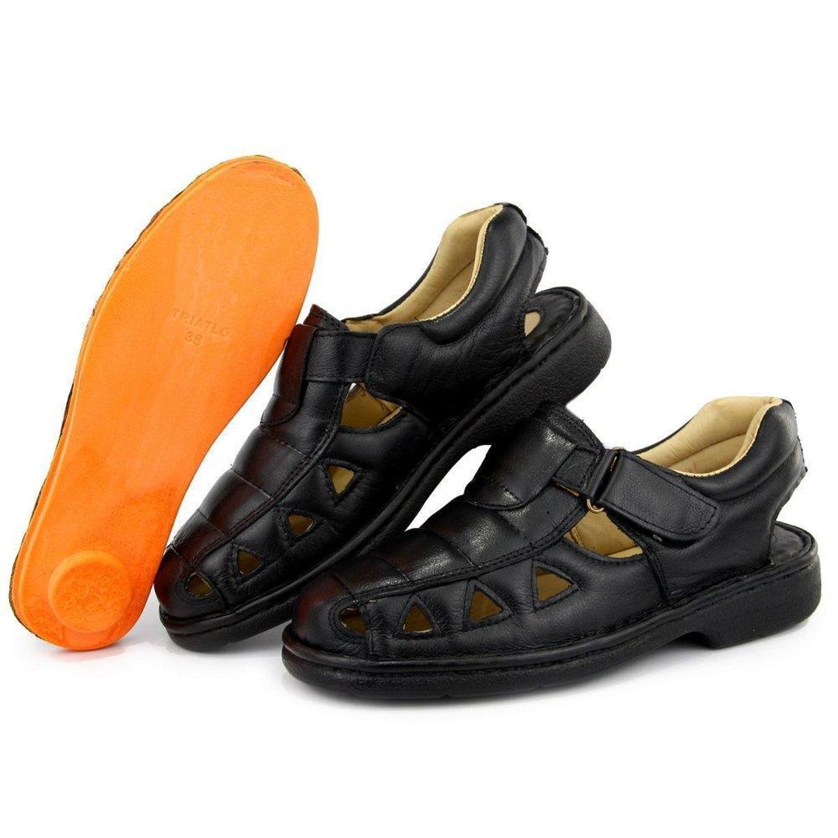 Sandalia Masculina de Couro Palmilha Conforto Casual Resistente Preto Menor preço em Sandalia Masculina de Couro Palmilha Conforto Casual Resistente Preto