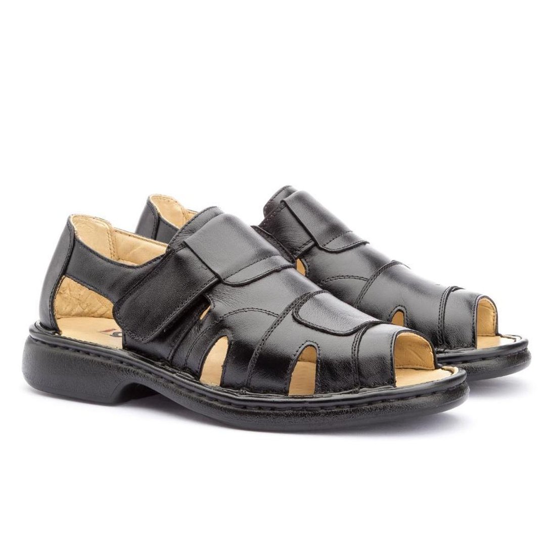 Sandália Masculina Em Couro Conforto Preto Zattini