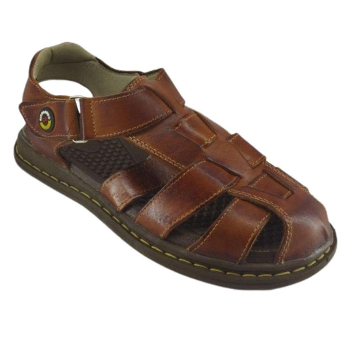 Sandália Masculina Fechada de Couro Ortopédico Conforto - Marrom Menor preço em Sandália Masculina Fechada de Couro Ortopédico Conforto - Marrom