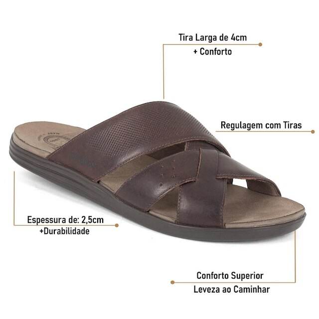 Sandália Masculina Freeway Casual Canastra2 Couro Chinelo Confortável CANASTRA2