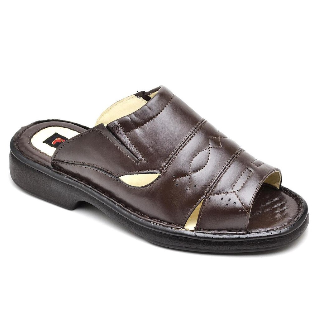 Sandália Masculina Ortopédica Conforto Chinelo Sandalia Em Couro Legítimo