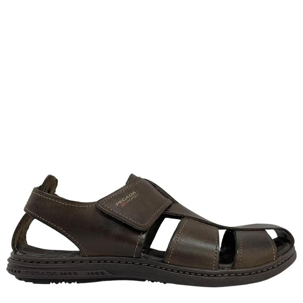 Sandália Masculina Pegada Confortável Couro Ajuste em Velcro
