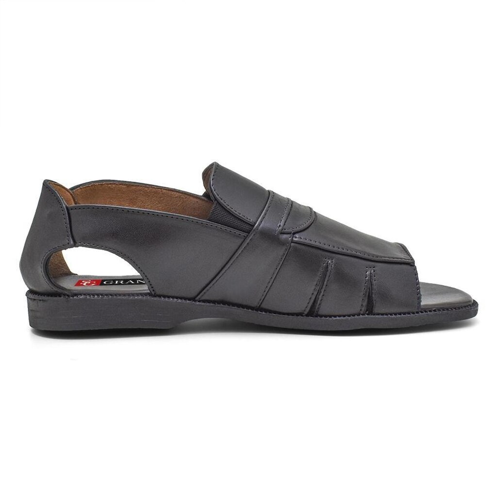 Sandália Masculina Rasteira Ortopédica Couro Preto Confort