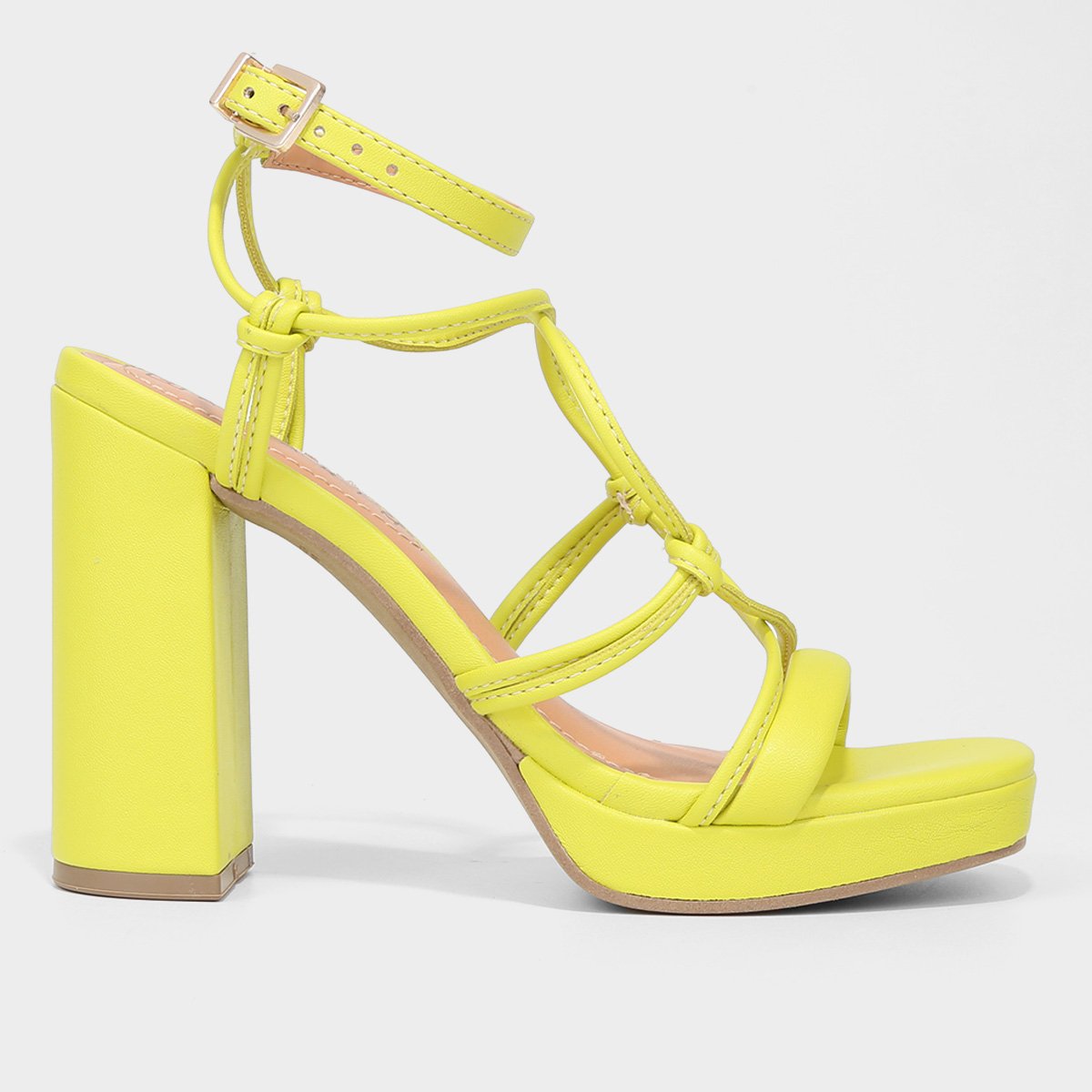 Sandália Meia Pata Ramarim Salto Bloco Alto Feminina - Verde Limão Menor preço em Sandália Meia Pata Ramarim Salto Bloco Alto Feminina - Verde Limão