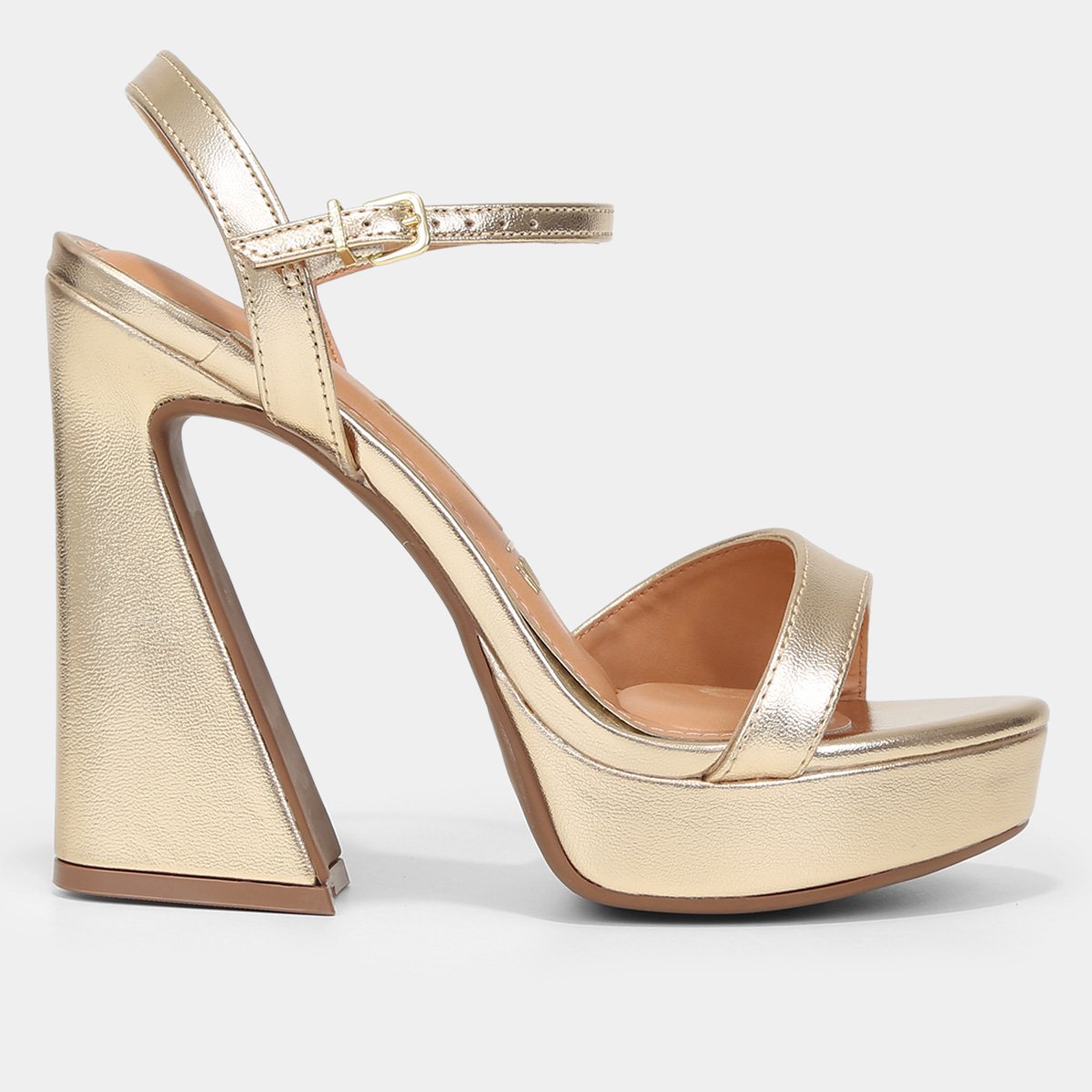 Sandália Dourada Sandalia Meia Pata Com Salto Grosso Sandalia