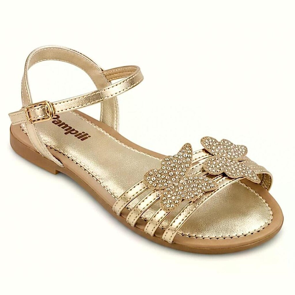 Sandália Menina Pampili 409 Borboletas Strass Dourada