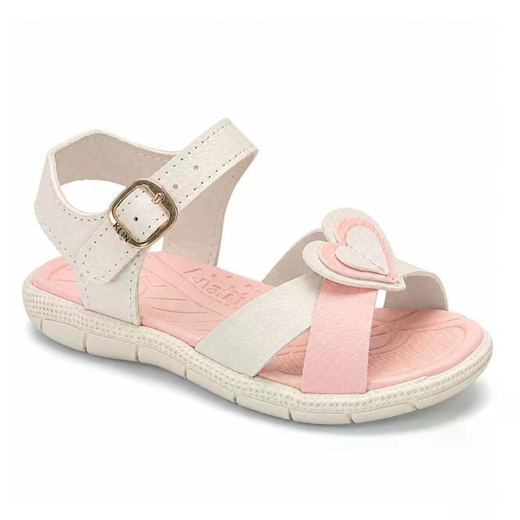 Sandália Menina Tic Tac Casual 171 Off White Rosa Flor Klin
