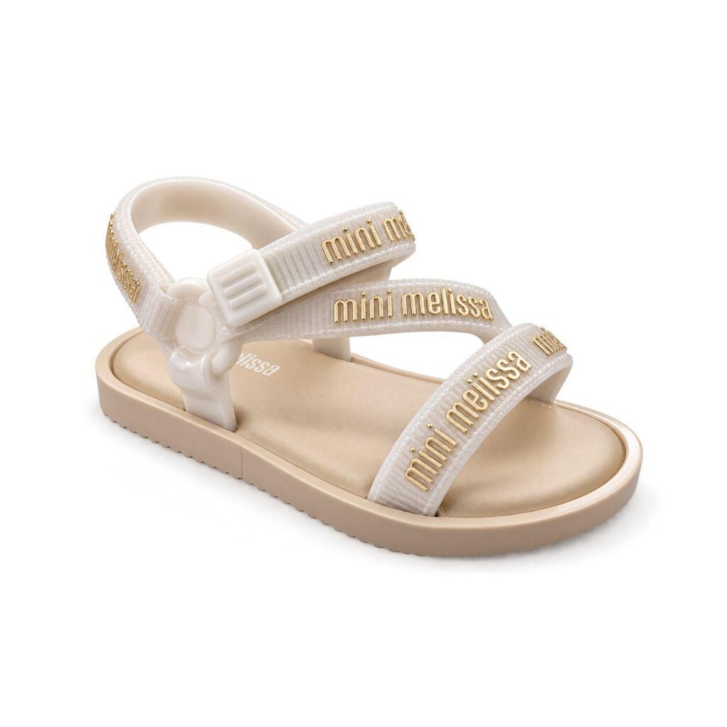 Sandália Mini Melissa Stripes M Lover Bege e Dourado