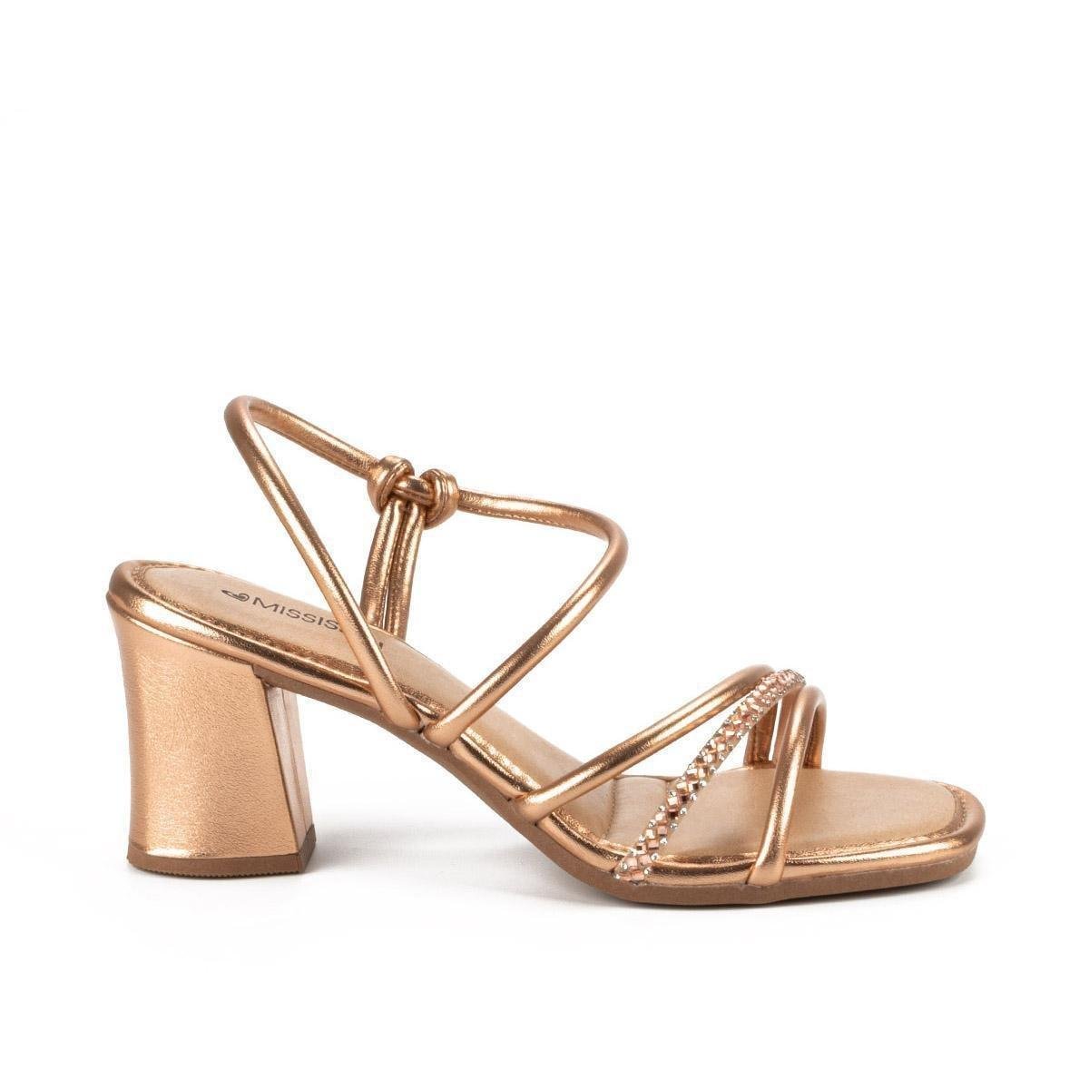 Sandália Mississipi de Salto Bloco Claro Q9732 - Dourado Menor preço em Sandália Mississipi de Salto Bloco Claro Q9732 - Dourado