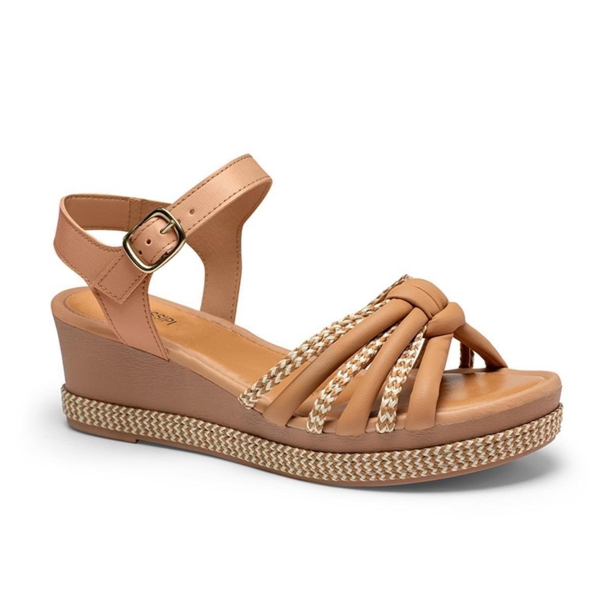 Sandalia Mississipi Q5162 Anabela Feminina - Caramelo Menor preço em Sandalia Mississipi Q5162 Anabela Feminina - Caramelo