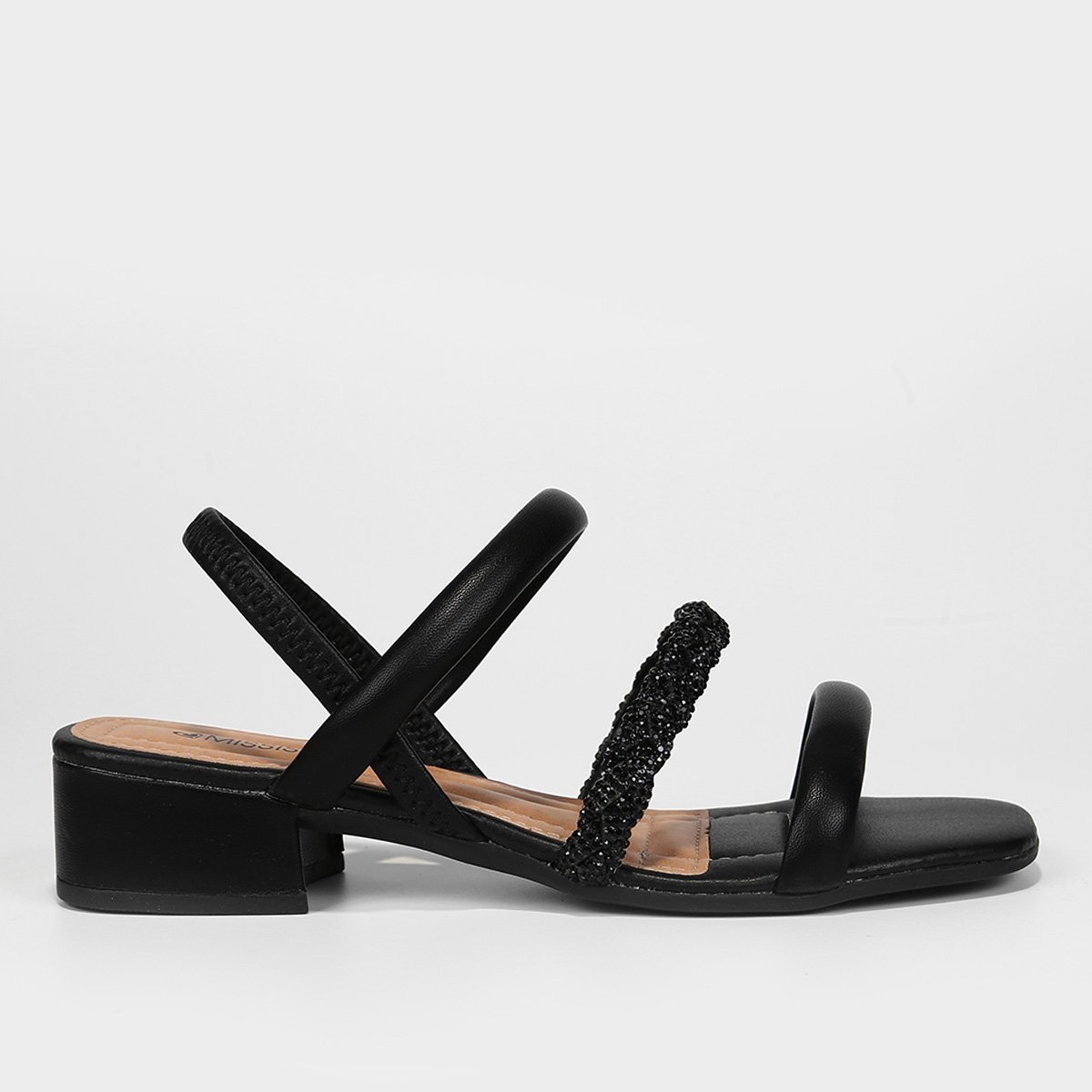 Sandália Mississipi Salto Baixo Strass Feminina - Preto Menor preço em Sandália Mississipi Salto Baixo Strass Feminina - Preto