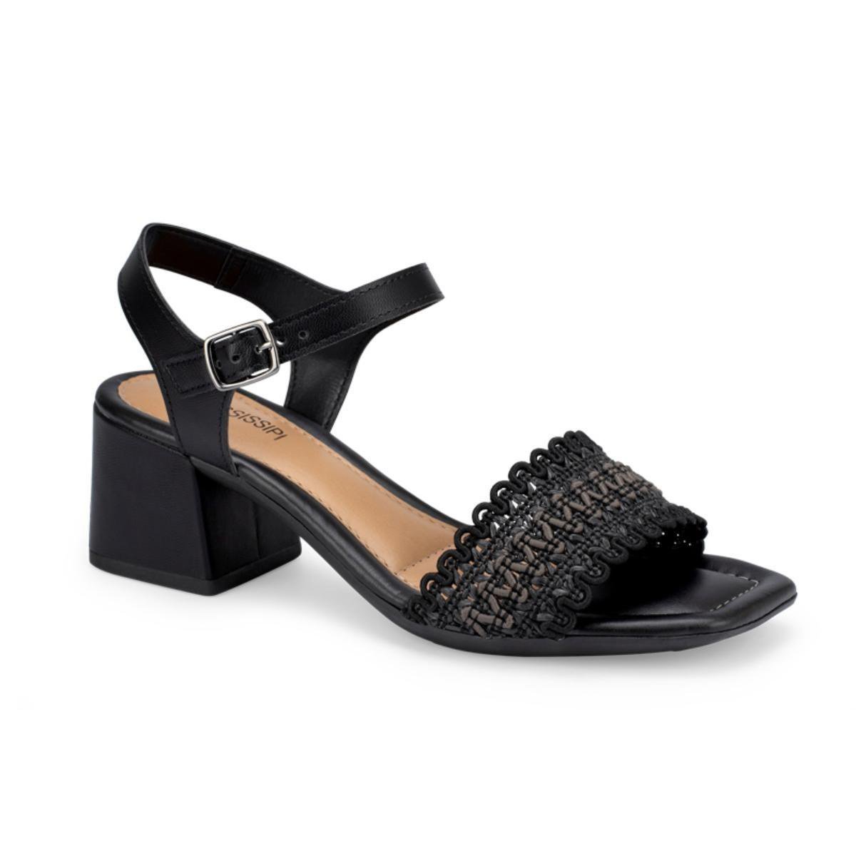 Sandália Mississipi Salto Bloco Tiras Feminina - Preto Menor preço em Sandália Mississipi Salto Bloco Tiras Feminina - Preto