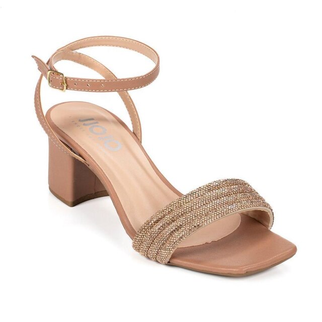 Sandália Moda Feminina Jjojo Iza Salto 5 Cm Brilho Strass