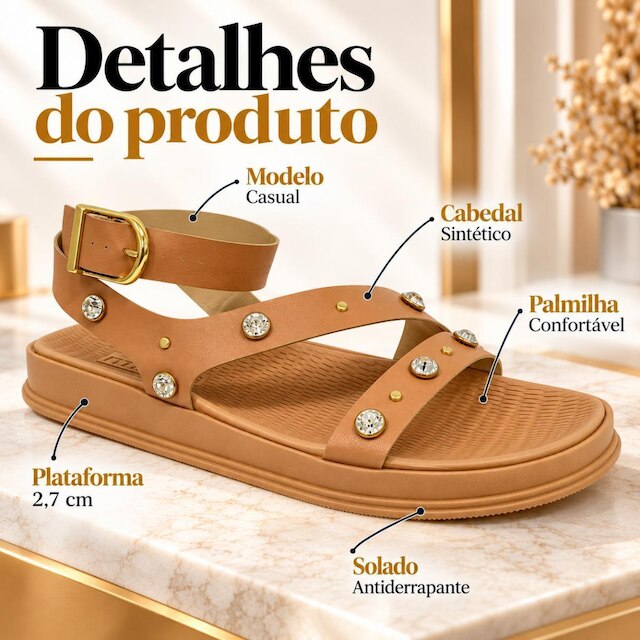 Sandália Moleca Feminina Flatform Strass Fivela