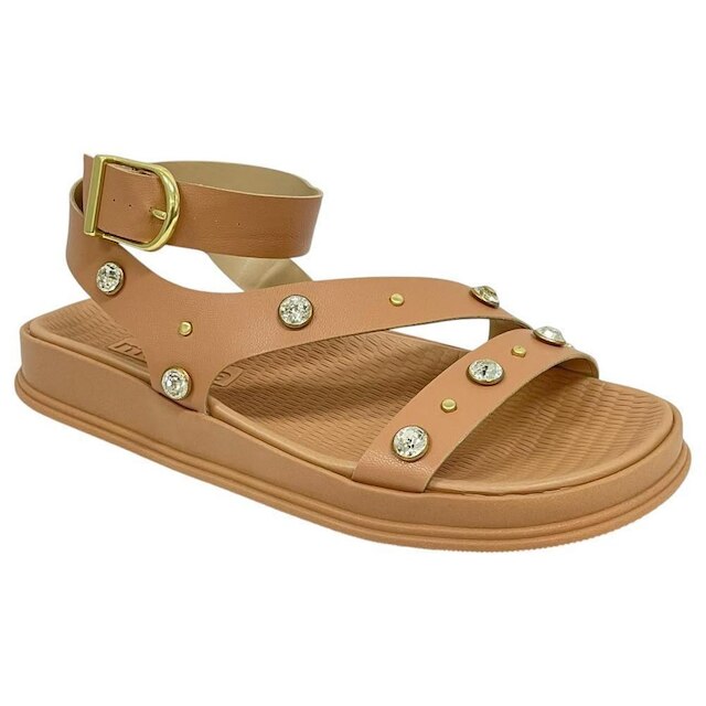Sandália Moleca Feminina Flatform Strass Fivela