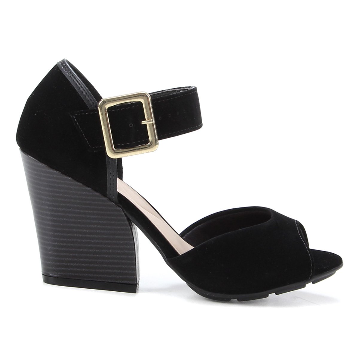 Sandália Moleca Fivela Salto Grosso Feminina - Preto Menor preço em Sandália Moleca Fivela Salto Grosso Feminina - Preto