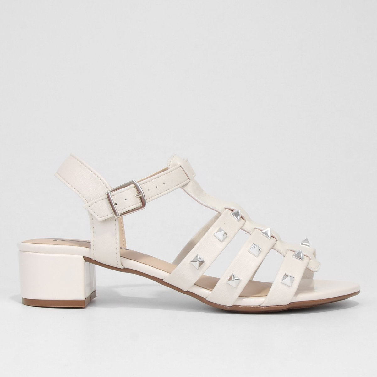 Sandália Moleca Salto Bloco Tachas Feminina - Branco Menor preço em Sandália Moleca Salto Bloco Tachas Feminina - Branco