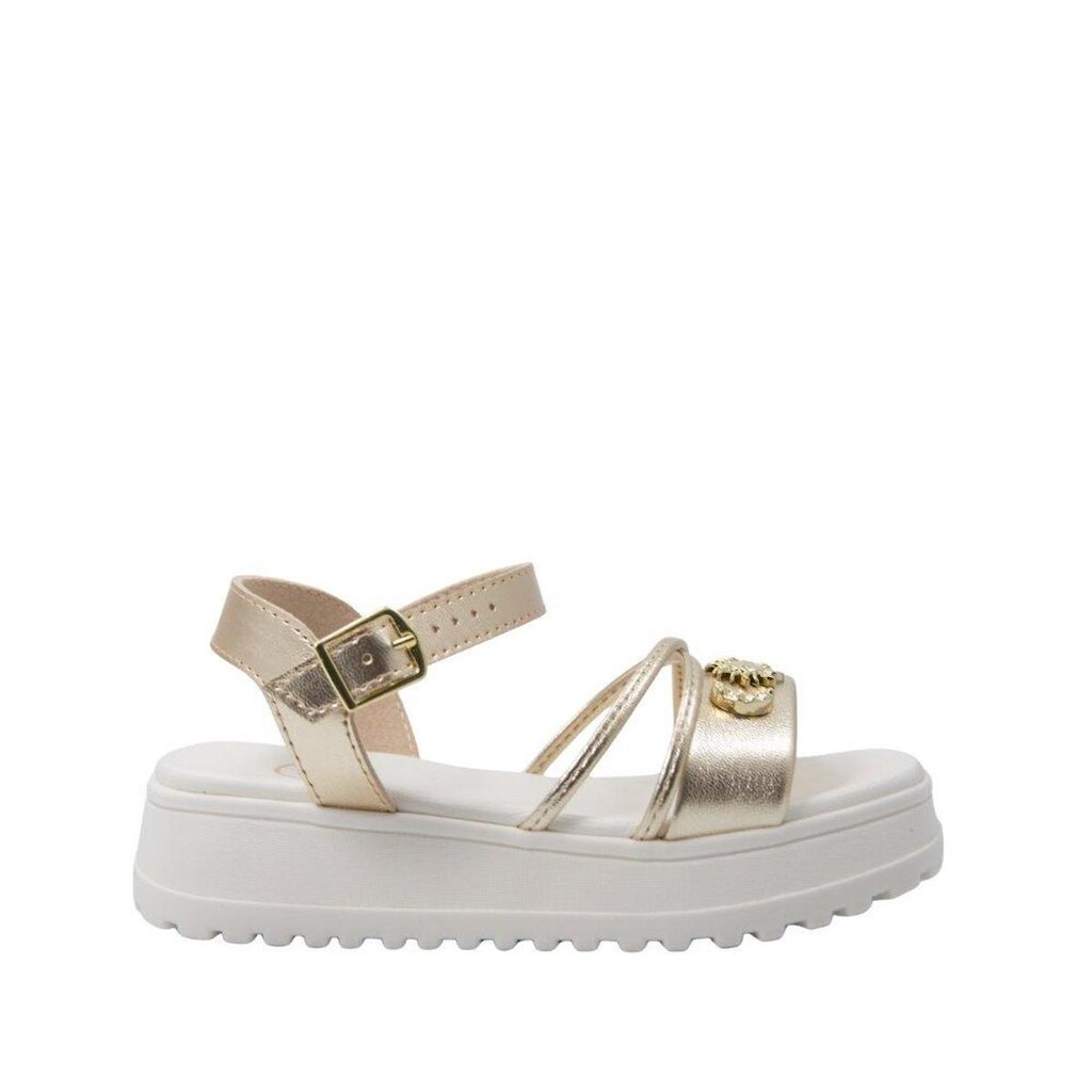 Sandalia Molekinha Flatform Branca e Dourado
