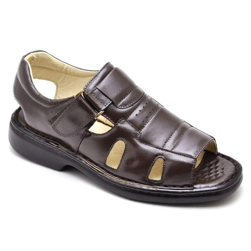 Sandalia Ortopedica Masculina Anti Stres Conforto De Couro Antiderrapante Diabéticos Respirável