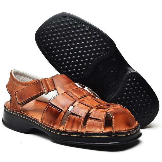 Sandália Ortopédica Masculina Couro Leve Confortável Casual