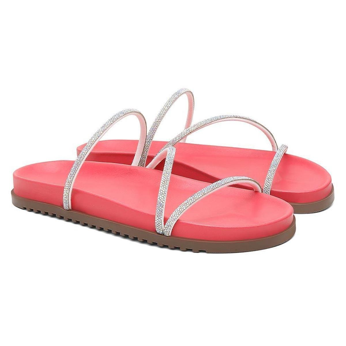 Sandalia Papete Com Brilho Strass Feminina Leve e Confortável - Rosa Menor preço em Sandalia Papete Com Brilho Strass Feminina Leve e Confortável - Rosa