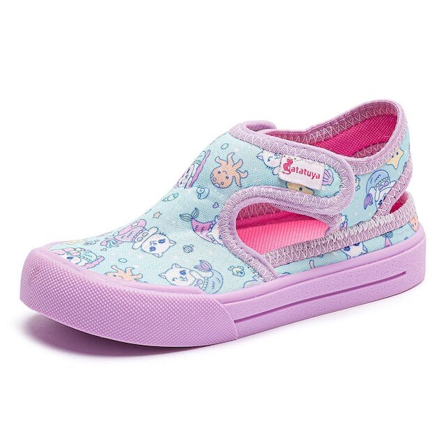 Sandália Papete Esportiva Calce Fácil Menina Infantil Antiderrapante Verão Leve Azul Sereia Mz Shoes