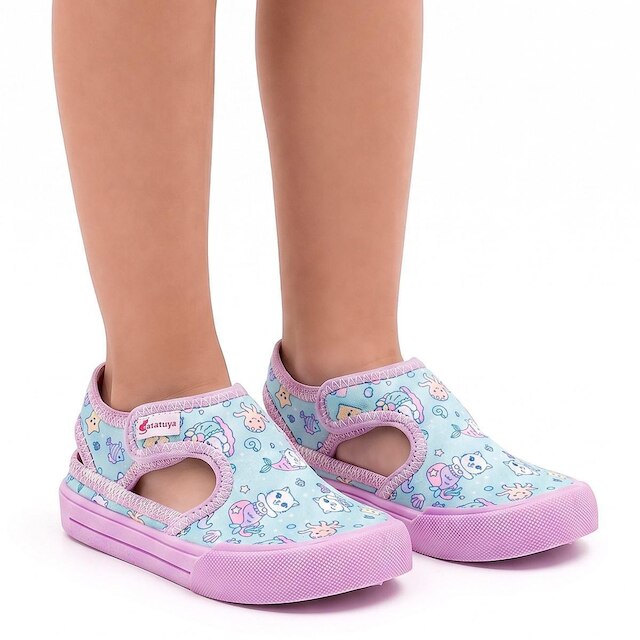 Sandália Papete Esportiva Calce Fácil Menina Infantil Antiderrapante Verão Leve Azul Sereia Mz Shoes