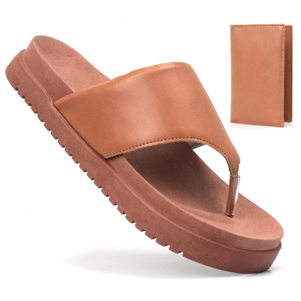 Sandália Papete Feminina Asa Delta De Dedo Baixa Flat Moda Tendência Verão Confortável + Carteira