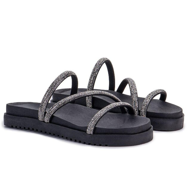 Sandalia Papete Feminina Blogueira Strass Brilho Platform