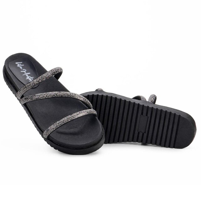 Sandalia Papete Feminina Blogueira Strass Brilho Platform