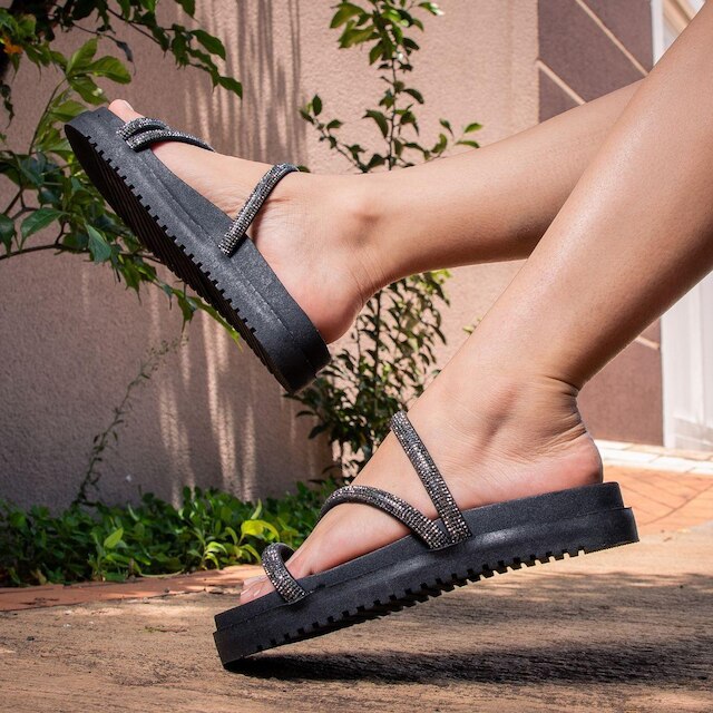 Sandalia Papete Feminina Blogueira Strass Brilho Platform