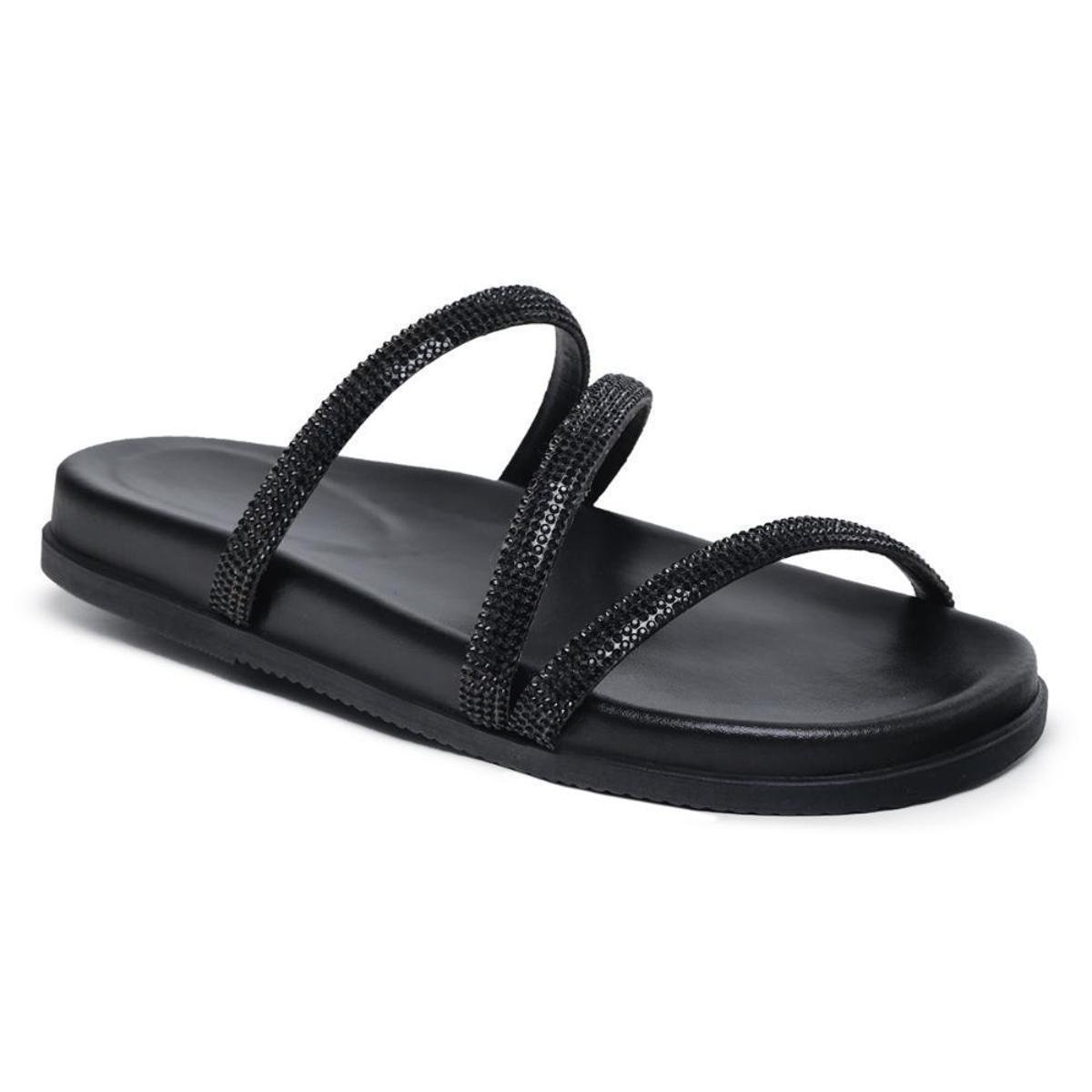Sandália Papete Feminina Detalhe Strass Antiderrapante Macia - Preto Menor preço em Sandália Papete Feminina Detalhe Strass Antiderrapante Macia - Preto