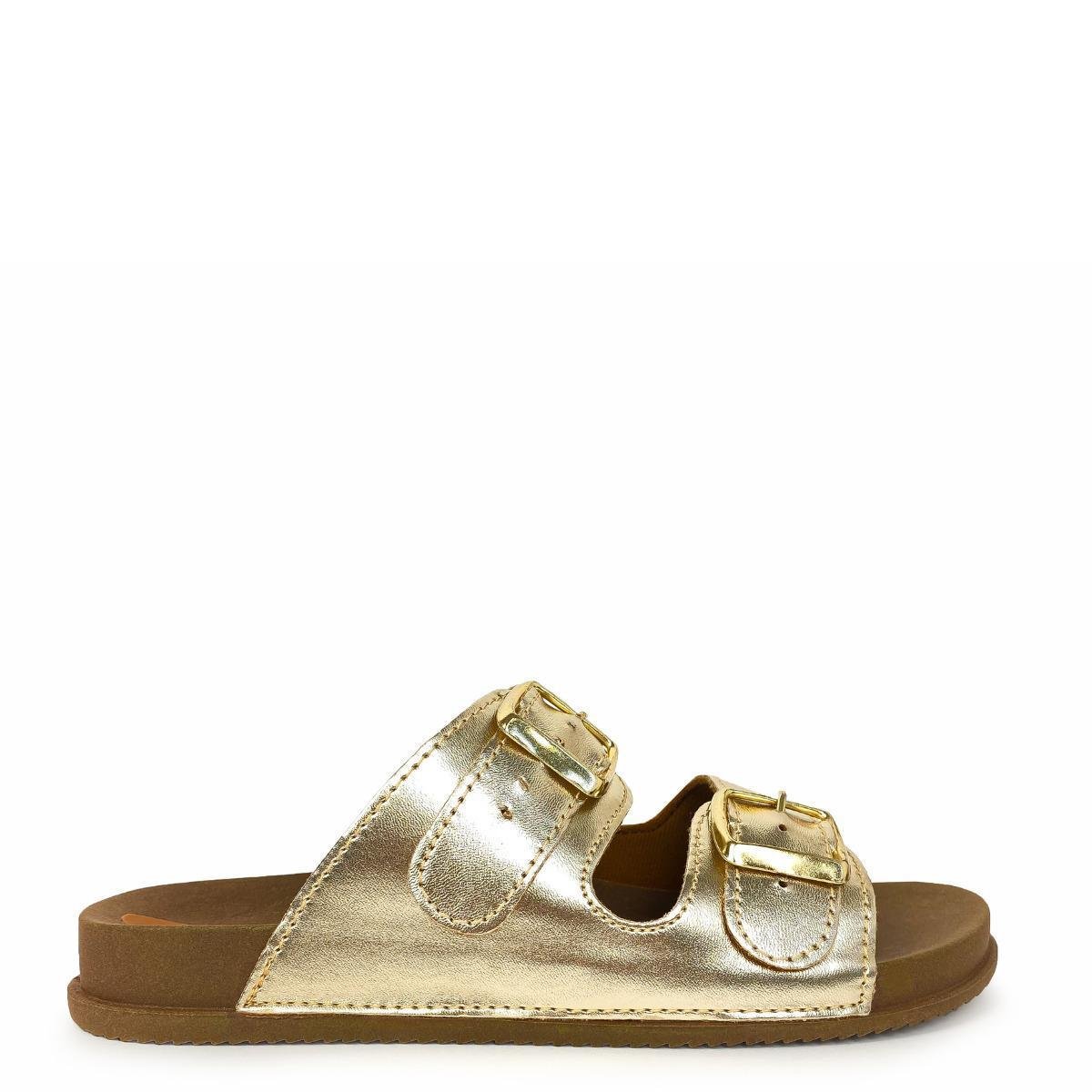 Sandália Papete Feminina Dourada Confort Fivela Comfy - Dourado Menor preço em Sandália Papete Feminina Dourada Confort Fivela Comfy - Dourado
