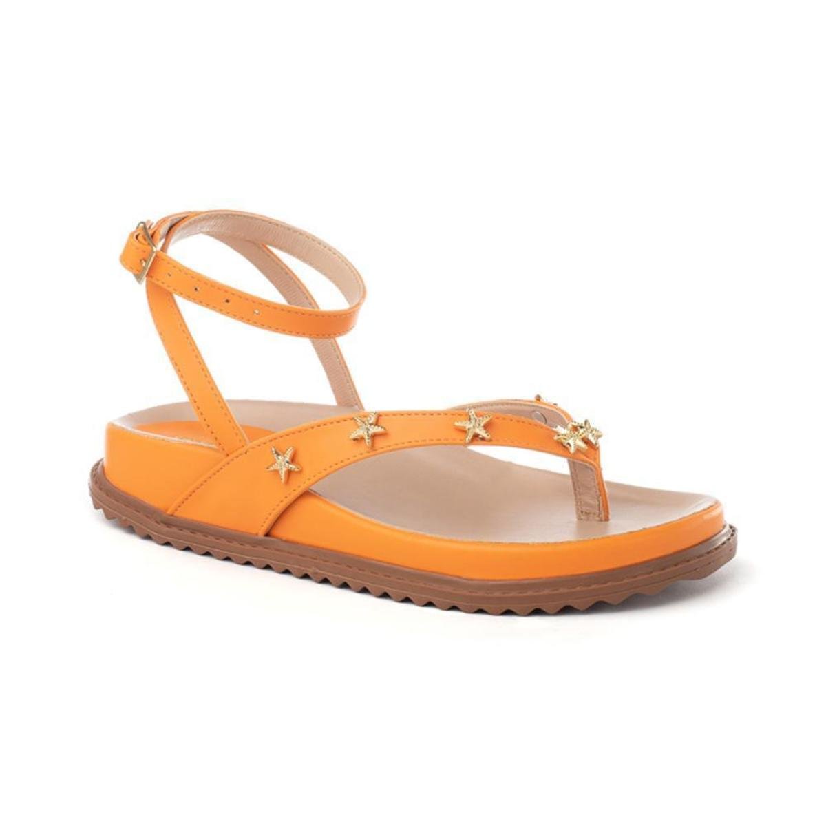 Sandália Papete Feminina Flatform Tratorado Fivela Moderna - Laranja Menor preço em Sandália Papete Feminina Flatform Tratorado Fivela Moderna - Laranja