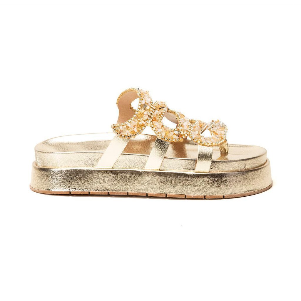 Sandalia Papete Feminina Lancamento Cobra Flatform Pedraria Dourada