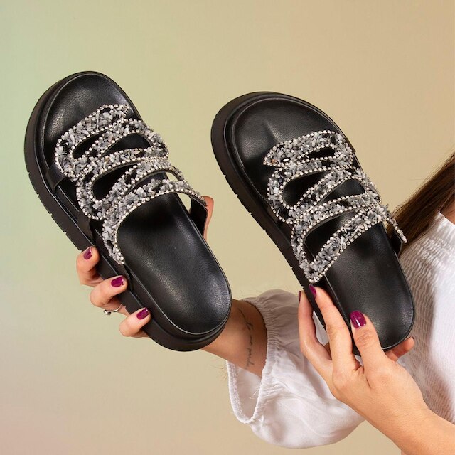 Sandalia Papete Feminina Lancamento Cobra Flatform Pedraria