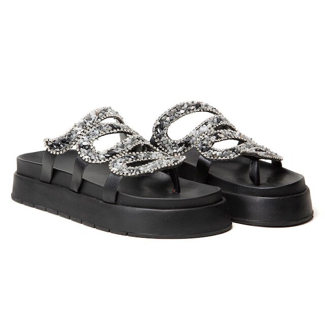 Sandalia Papete Feminina Lancamento Cobra Flatform Pedraria