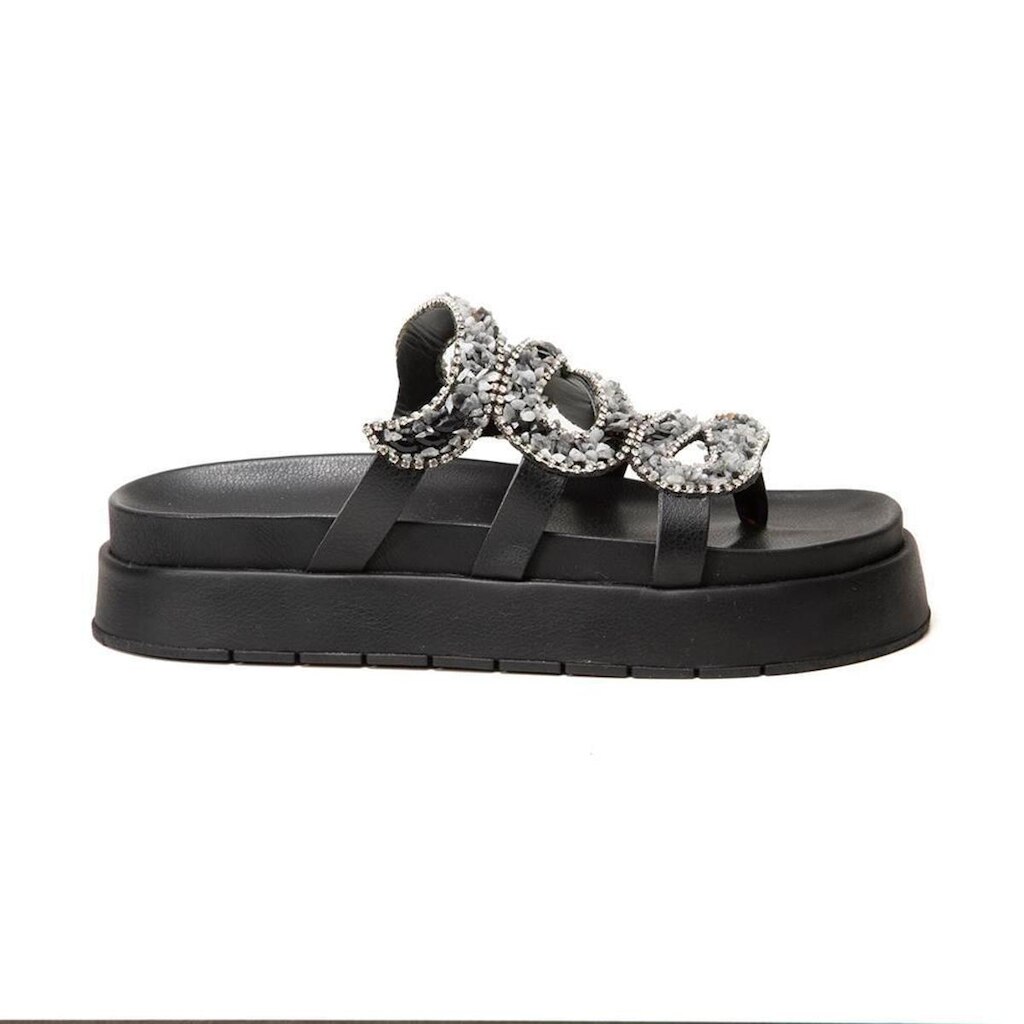 Sandália Papete Feminina Solado Flatform Cobra Pedraria