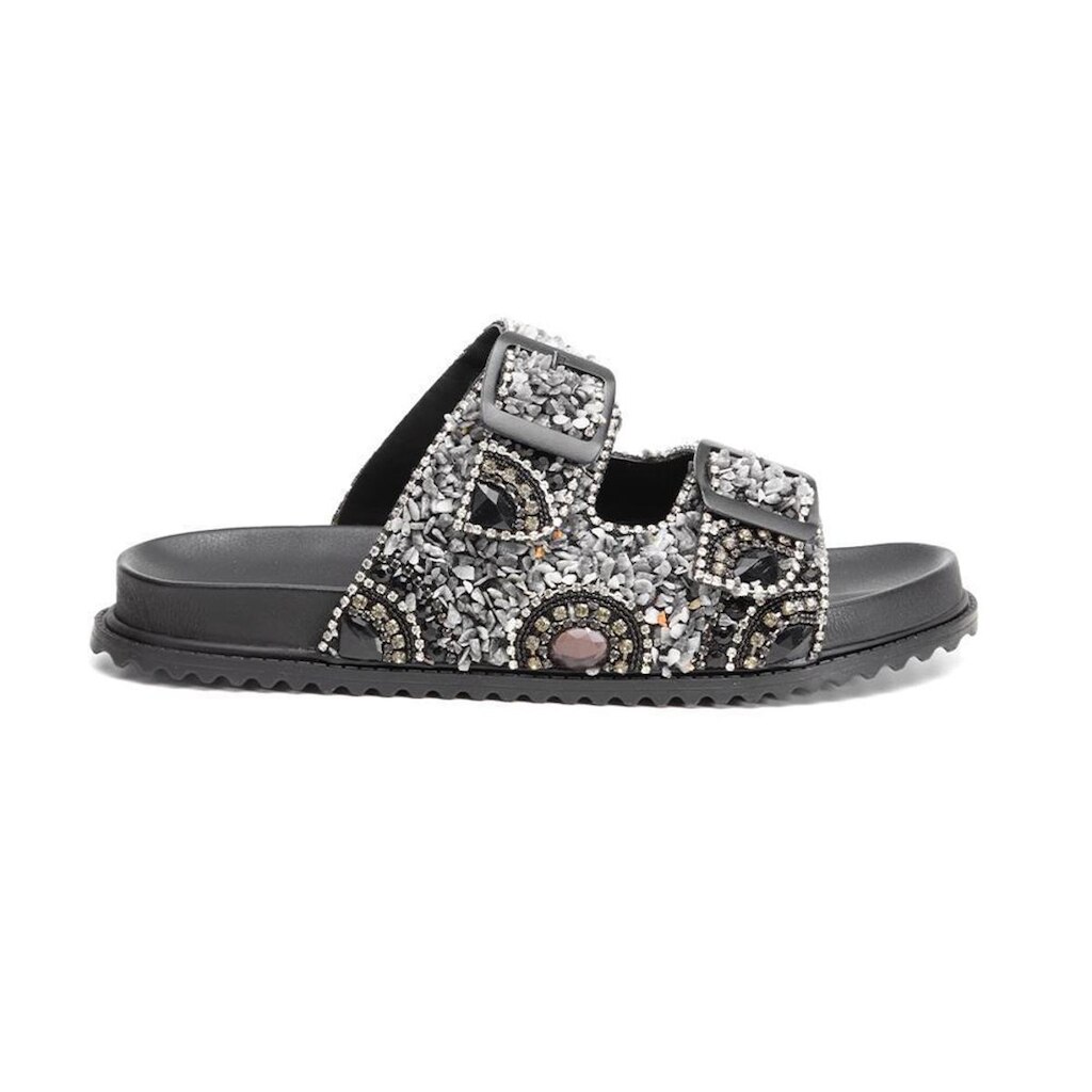 Sandália Papete Feminina Solado Flatform Fivela Pedraria
