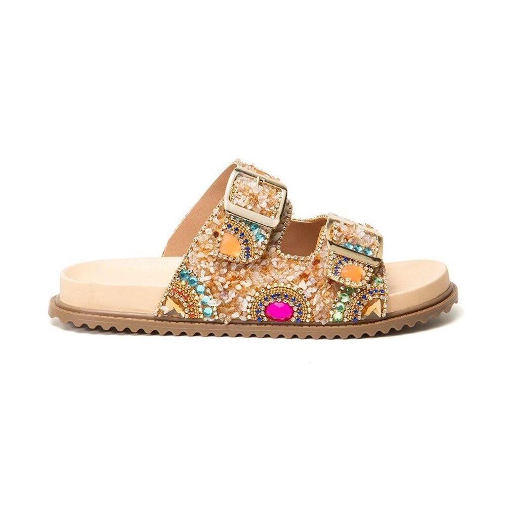 Sandália Papete Feminina Solado Flatform Fivela Pedraria