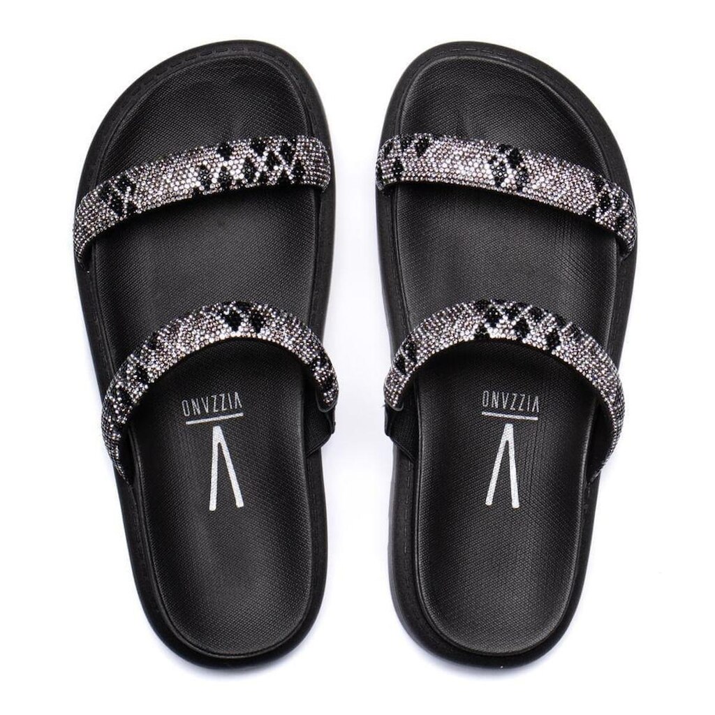 Sandalia Papete Feminina Vizzano Duas Tiras Com Strass