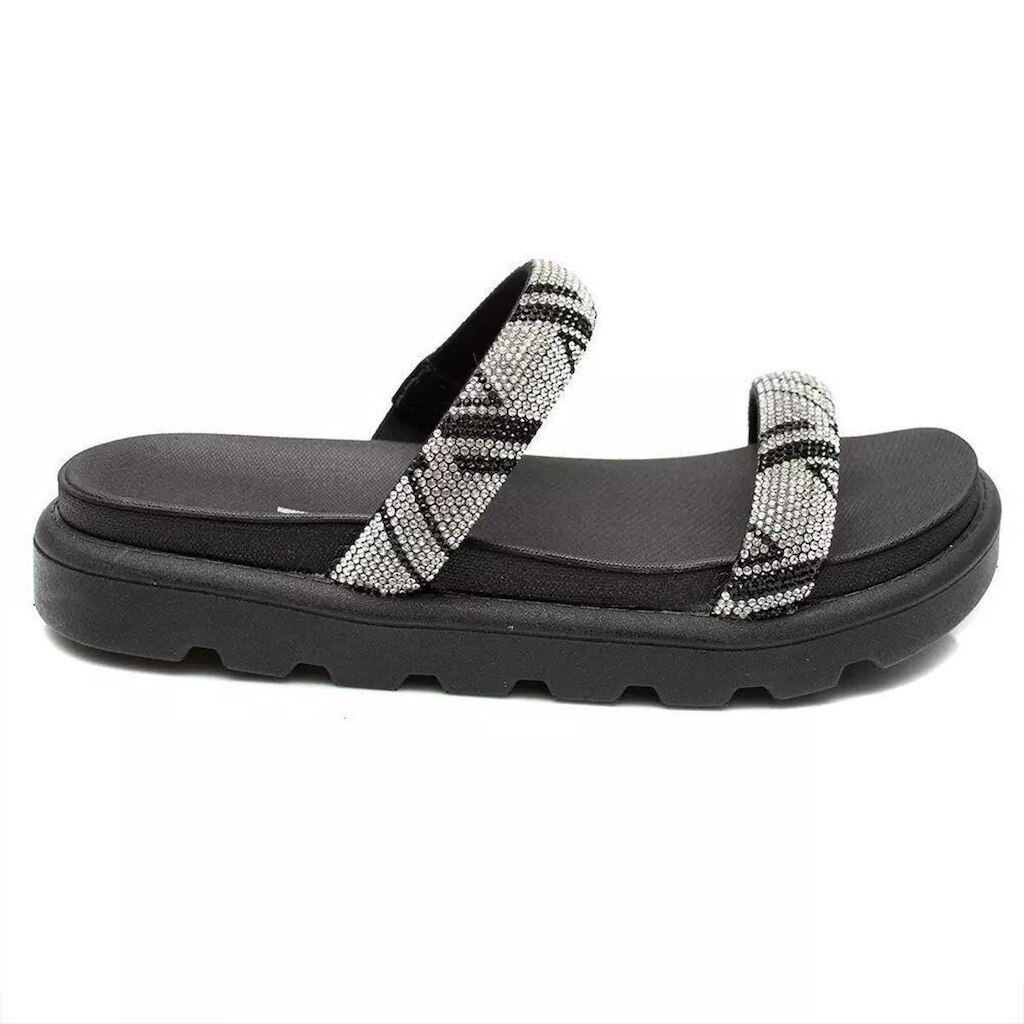 Sandália Papete Flat Feminina Vizzano Strass 6459.110 Preto 35