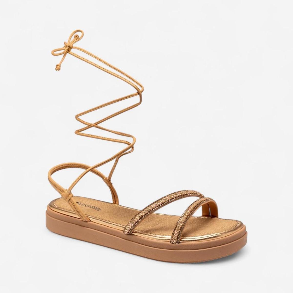 Sandália Papete Mississipi Rasteira Flat Com Amarração Nude Menor preço em Sandália Papete Mississipi Rasteira Flat Com Amarração Nude