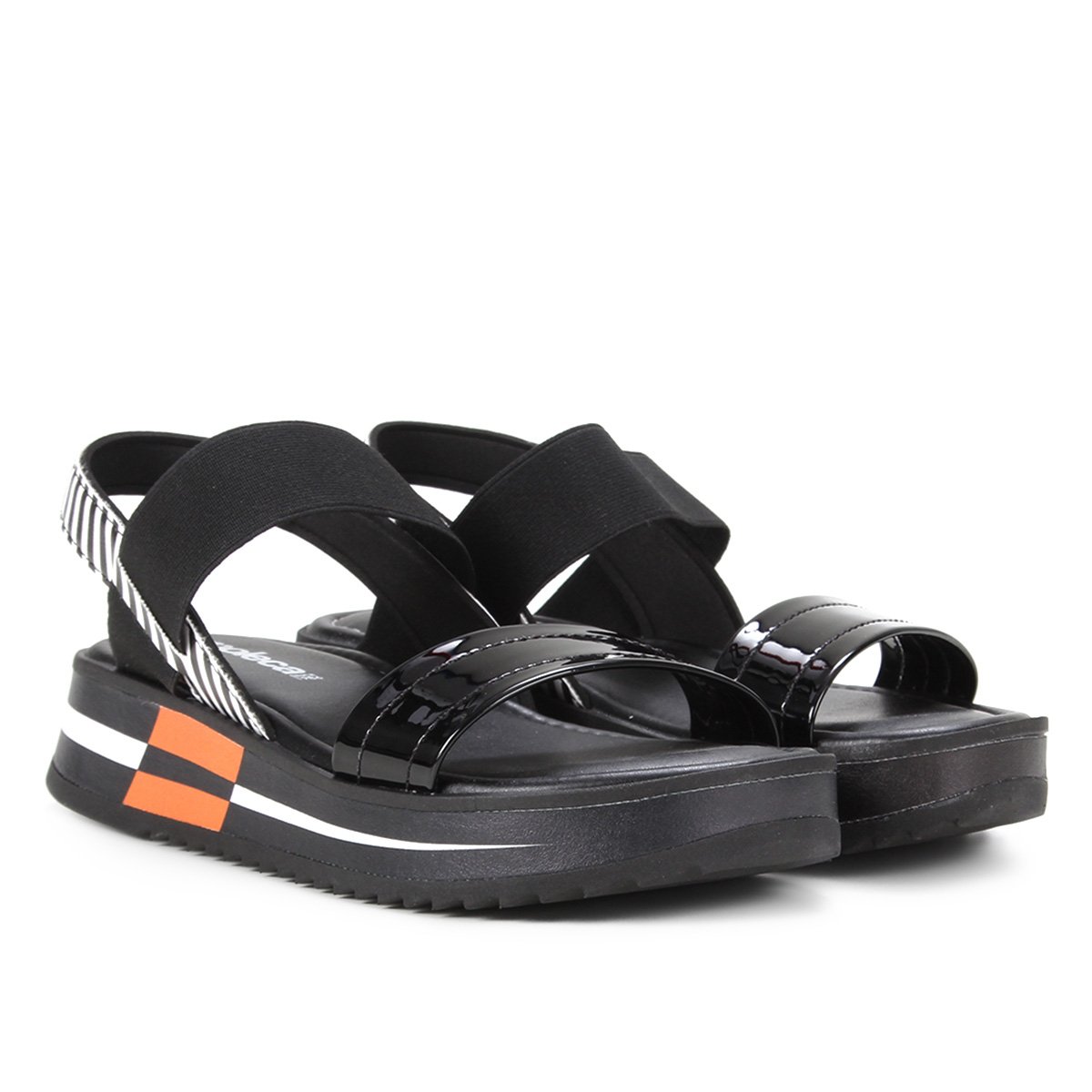 Sandália Papete Moleca Elástico Feminina - Preto+Branco Menor preço em Sandália Papete Moleca Elástico Feminina - Preto+Branco