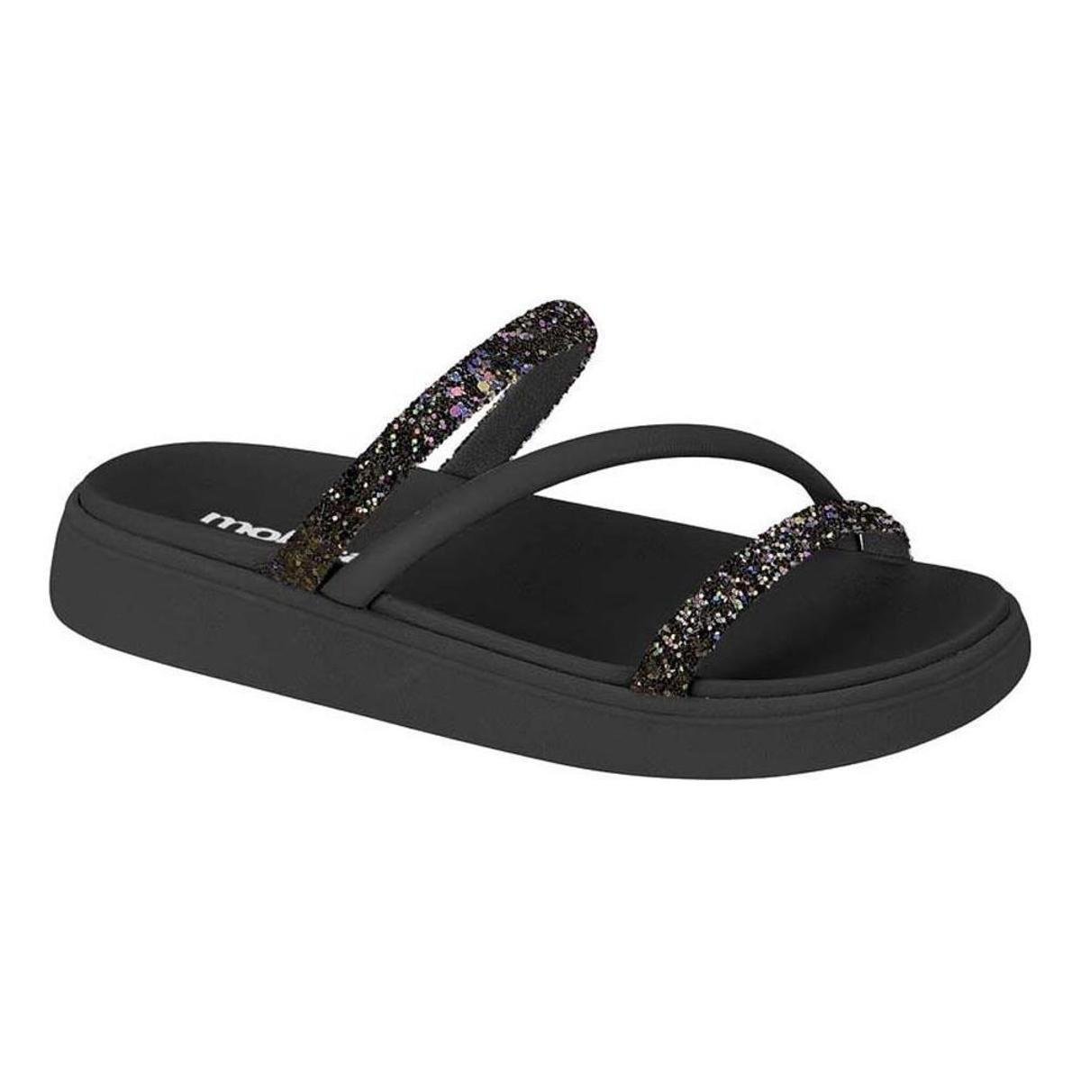 Sandália Papete Moleca Glitter Papetes Femininas Brilho Moda - Preto ...