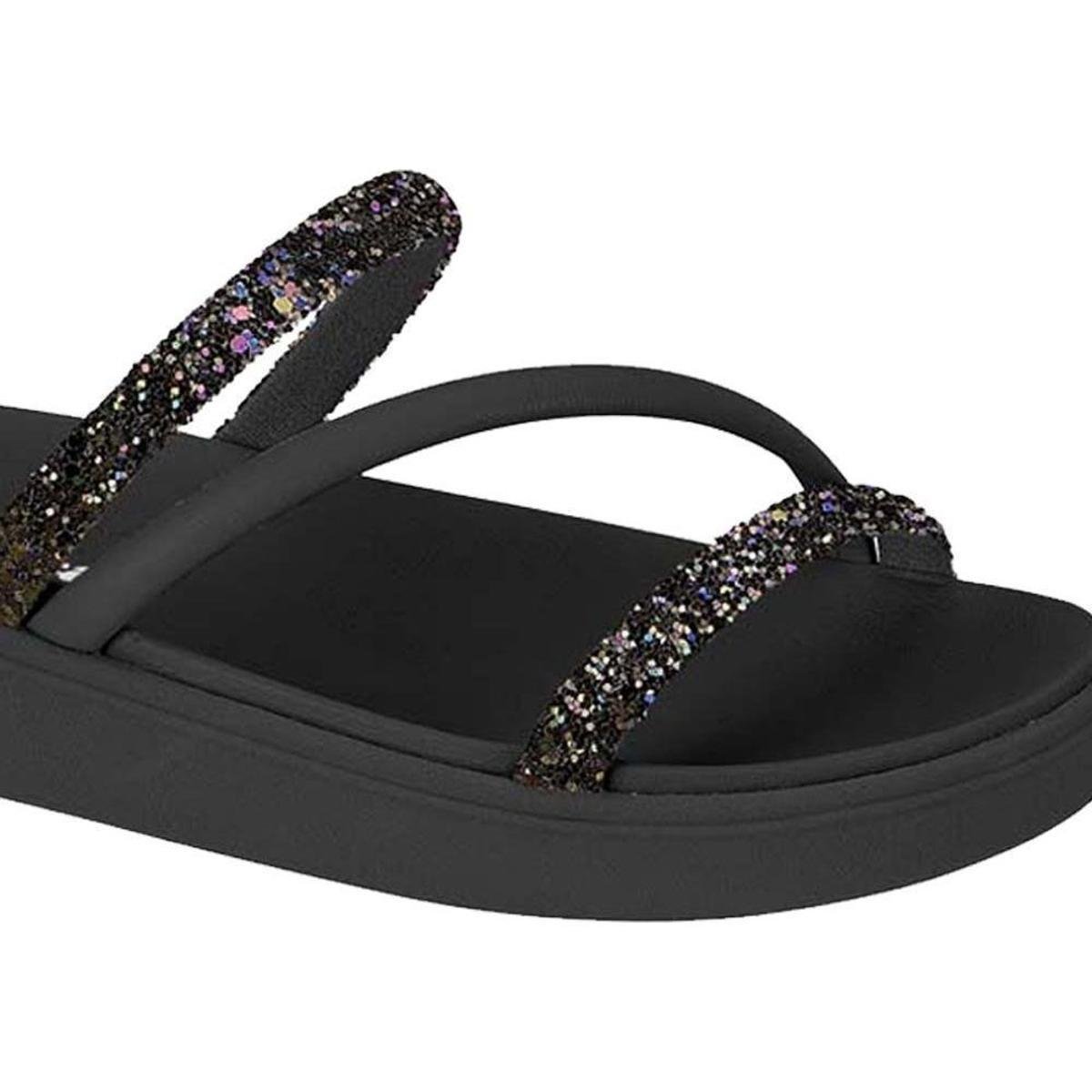 Sandália Papete Moleca Glitter Papetes Femininas Brilho Moda - Preto ...